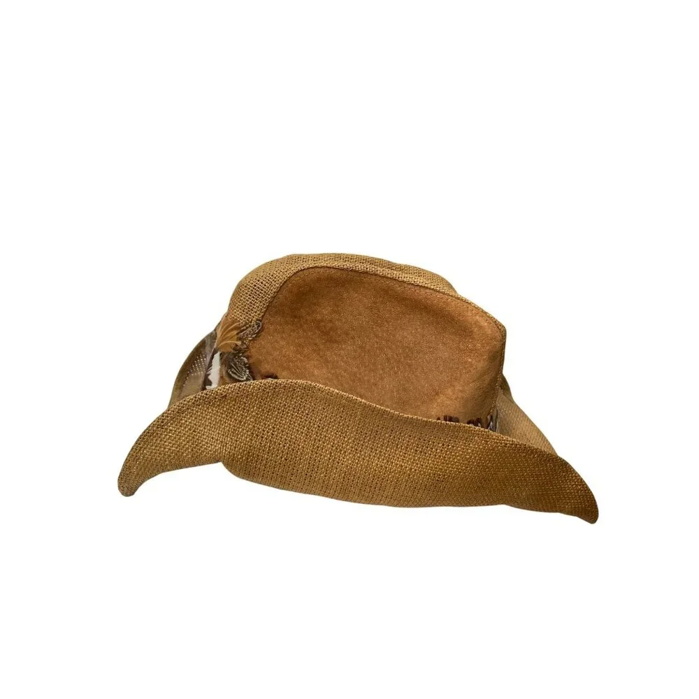 Wolverine Western Wear Womens Brown Feathered Straw Cowboy Hat M SKU 9388 - Picture 4 of 13